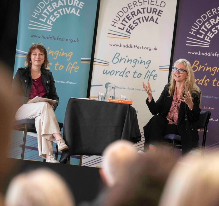 Michelle Hodgson interviewing Rachel Joyce on stage